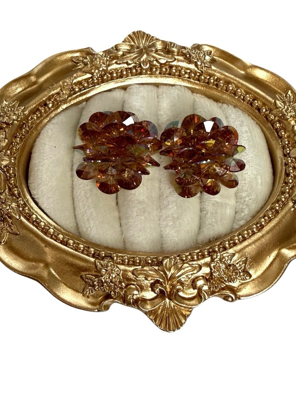 Vendome Heliotrope Cluster Beaded Earrings. clip/screw back